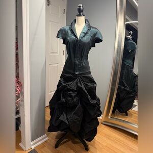 Sarah Pacini Dark Emerald Avant-Garde Top – Size 3 (US 12-14) Made in Italy